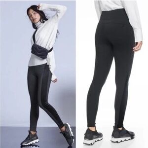 Athleta | Black Metro Velvet Tux Tight Velvet Tuxedo Stripe Leggings sz Medium